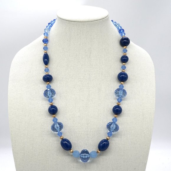 Necklace with crystals and blue and gold accents. Lobster clasp. - Picture 4 of 8